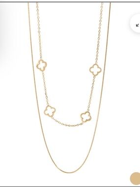 18K Gold PVD Tone Double-Layer Clover Pendant Necklace - Women Jewelry